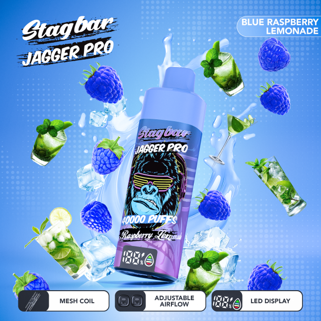 LINKUPGOGO Stag Bar King 40000 Puffs Blue Raspberry Lemonade 36ml led display vape pen adjustable airflow for wholesale