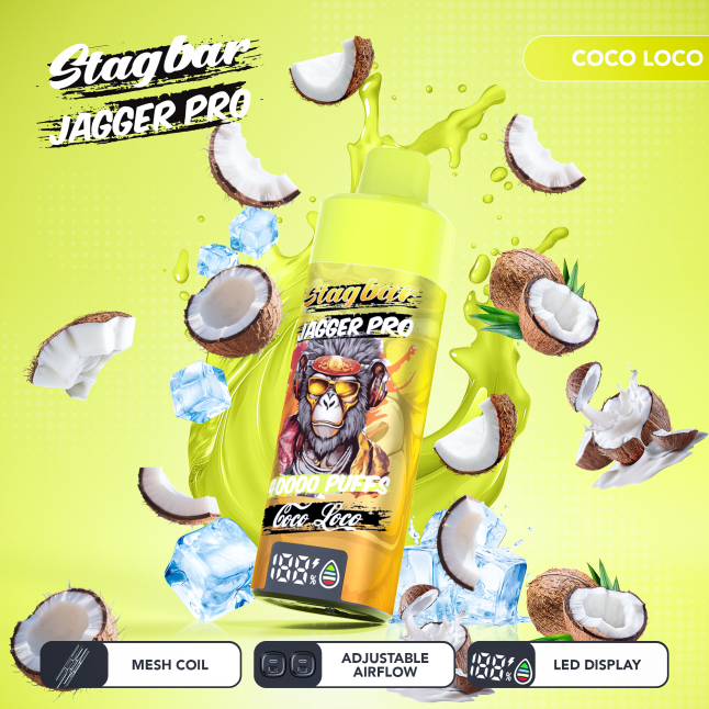 LINKUPGOGO Stag Bar King 40000 Puffs Coco Loco 36ml led screen adjustable airflow disposable vape for wholesale bulk order