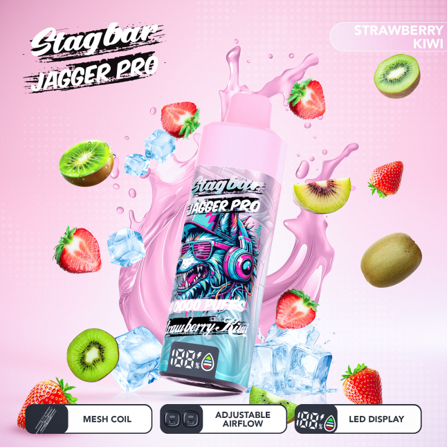 LINKUPGOGO Stagbar Jagger Pro Strawberry Kiwi disposable vape 40000 puffs mesh coil adjustable airflow LED display vape factory wholesale bulk order