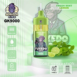 LINKUPGOGO Gorilla King 9000 Puffs Fresh Mint Lemon flavor non burning LED light vape pen for wholesale