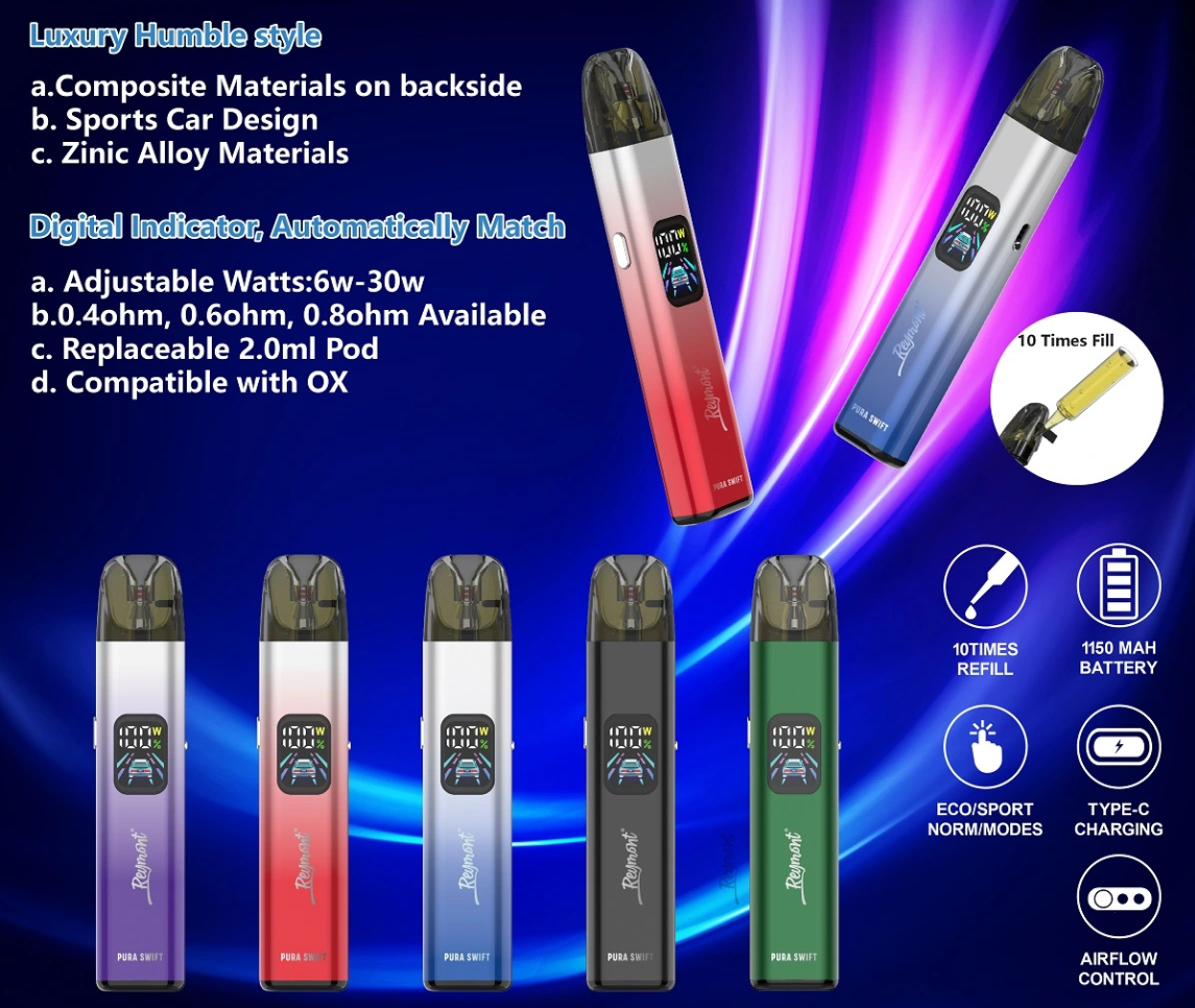 LINKUPGOGO Reymont Pura Swift 30W all 5 colors refillable pod vape set with gradient and matte options vape factory wholesale