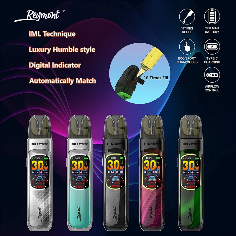 LINKUPGOGO Reymont Pura Steeze 5 colors collection refillable pod vape 1150mAh 6-30W adjustable wattage with IML technique vape factory wholesale bulk