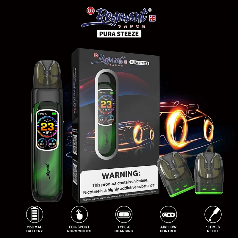 LINKUPGOGO Reymont Pura Steeze forest green color adjustable airflow pod vape TPD compliant 2ml refillable pod vape factory wholesale