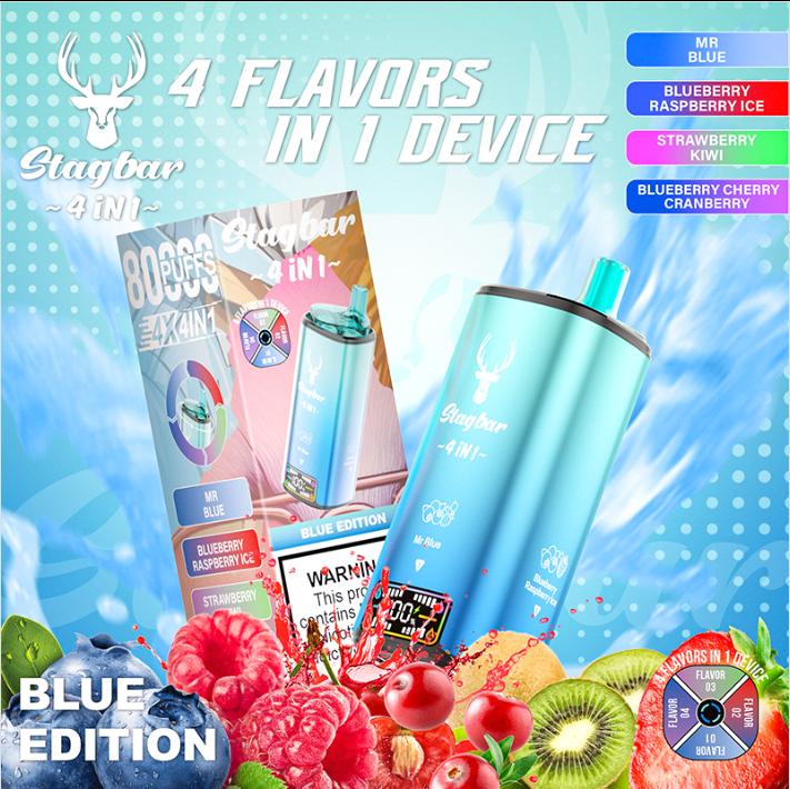 LINKUPGOGO Stagbar 4 in 1 8000 Puffs Blue Edition disposable vape blue berry and cool flavors vape factory wholesale bulk order