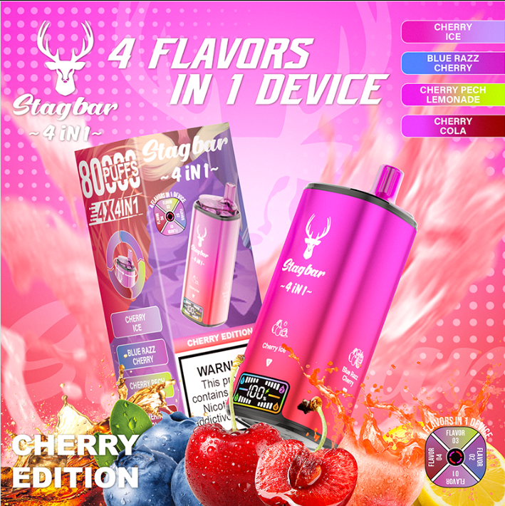 LINKUPGOGO Stagbar 4 in 1 8000 Puffs Cherry Edition disposable vape 4 flavors in 1 device LED display vape factory wholesale bulk order