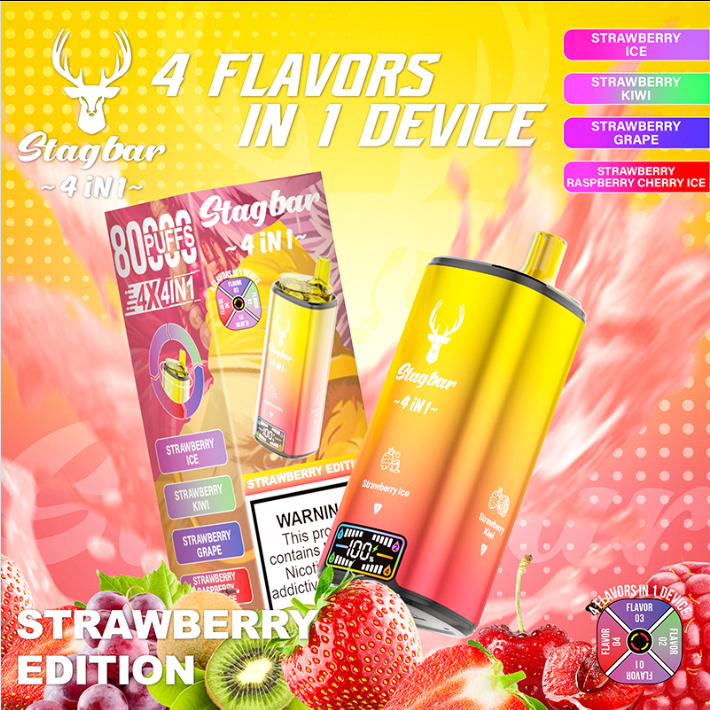LINKUPGOGO Stagbar 4 in 1 8000 Puffs Strawberry Edition disposable vape 4 flavors in 1 device LED display vape factory wholesale bulk order