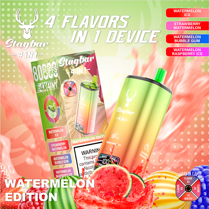 LINKUPGOGO Stagbar 4 in 1 8000 Puffs Watermelon Edition disposable vape 4 flavors in 1 device LED display vape factory wholesale bulk order