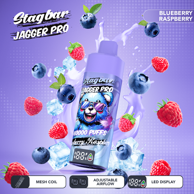 LINKUPGOGO Stagbar Jagger Pro Blueberry Raspberry disposable vape 40000 puffs mesh coil adjustable airflow LED display vape factory wholesale bulk order