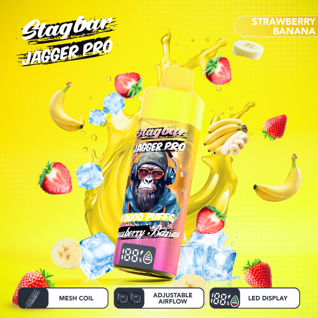 LINKUPGOGO Stagbar Jagger Pro Strawberry Banana disposable vape 40000 puffs mesh coil adjustable airflow LED display vape factory wholesale bulk order