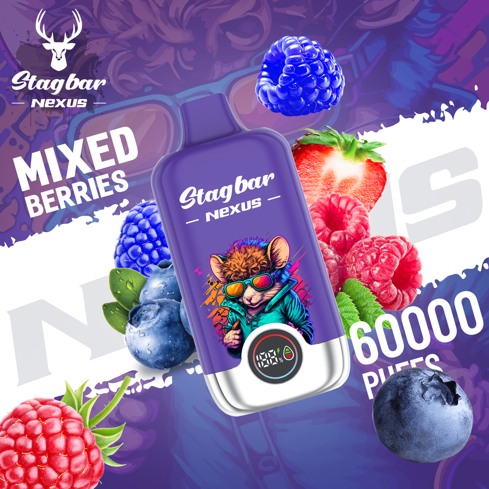 LINKUPGOGO Stagbar Nexus 60000 Puffs Mixed Berries disposable vape colorful animal print pod vape factory bulk order