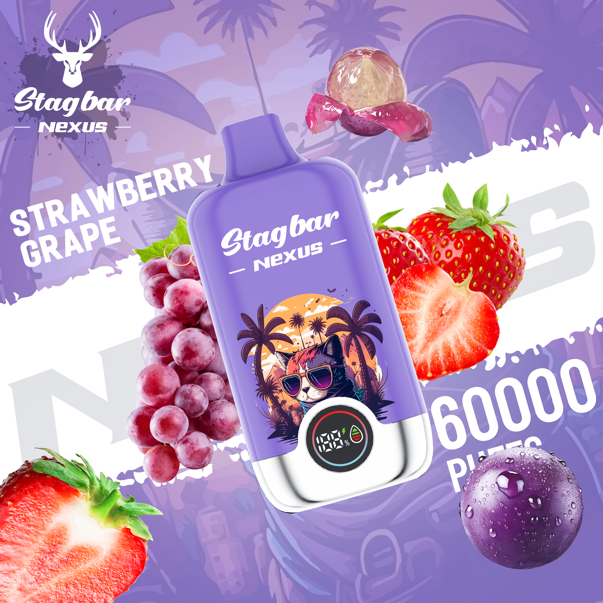LINKUPGOGO Stagbar Nexus 60000 Puffs Strawberry Grape disposable vape with LED screen display vape factory supplier