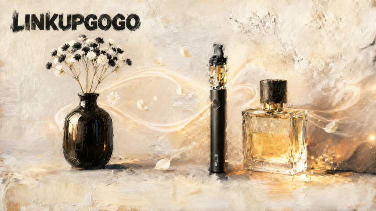 LINKUPGOGO vape and perfume wholesale OEM supplier for distributors and private label brands, featuring a vape device, perfume bottle, factory pricing, and safe global shipping.